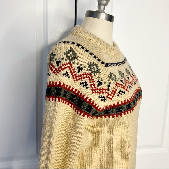 Woolrich Wool Sweater Size M Vintage Fair-isle cream red - Picture 5 of 6